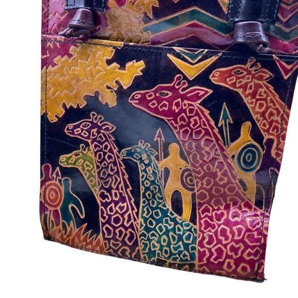 Vintage Hato Hasi Leather Colorful Giraffe Trees Shoulder Bag Purse 9”x5”x8” - Picture 7 of 8
